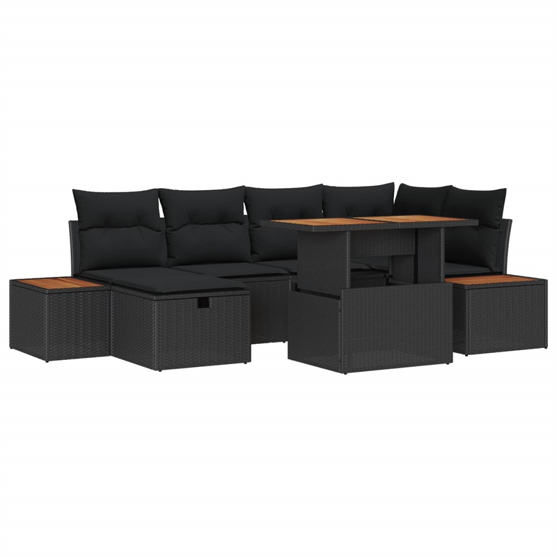 vidaXL Solid Acacia Wood Sofa Set with Cushions in Black