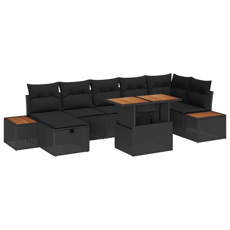 vidaXL Solid Acacia Wood Sofa Set with Cushions in Black