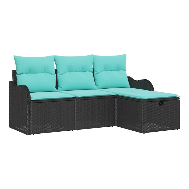 vidaXL Poly Rattan Sofa Set with Cushions in Black