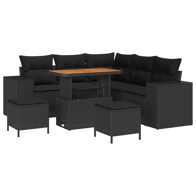 vidaXL Solid Acacia Wood Sofa Set with Cushions in Black
