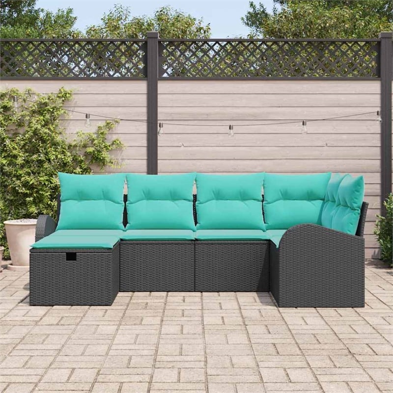 vidaXL Solid Acacia Wood Sofa Set with Cushions in Black