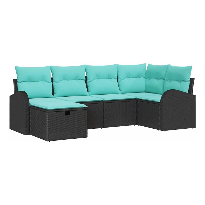 vidaXL Solid Acacia Wood Sofa Set with Cushions in Black