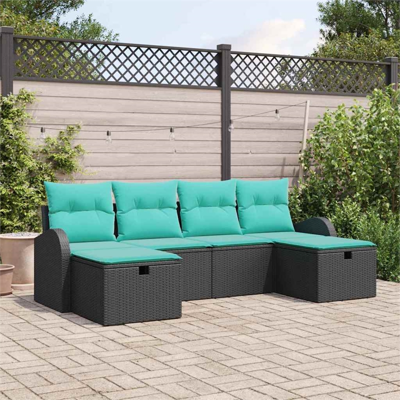 vidaXL Solid Acacia Wood Sofa Set with Cushions in Black