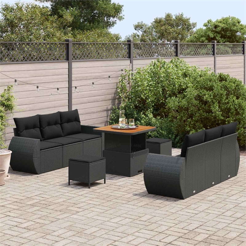 vidaXL Solid Acacia Wood Sofa Set with Cushions in Black