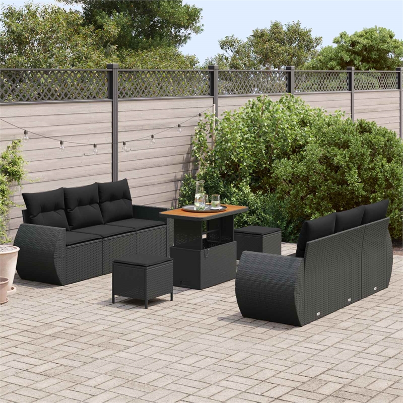 vidaXL Solid Acacia Wood Sofa Set with Cushions in Black