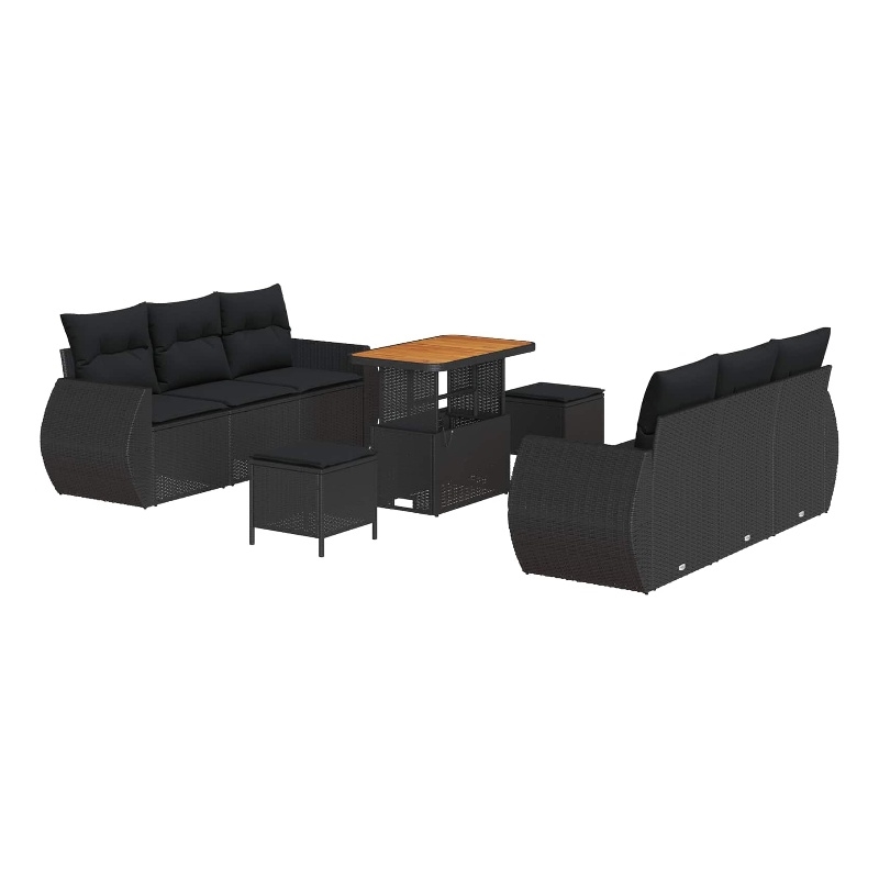 vidaXL Solid Acacia Wood Sofa Set with Cushions in Black