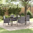 vidaXL Poly Rattan Dining Set with Cushions in Gray