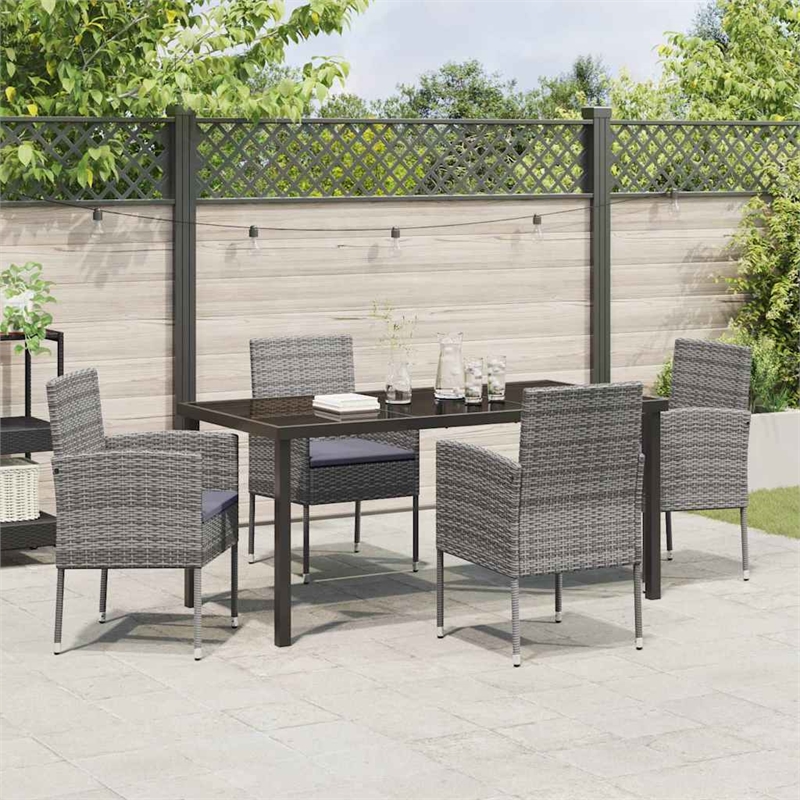vidaXL Poly Rattan Dining Set with Cushions in Gray