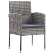 vidaXL Poly Rattan Dining Set with Cushions in Gray