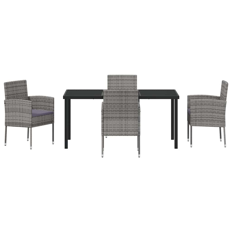 vidaXL Poly Rattan Dining Set with Cushions in Gray