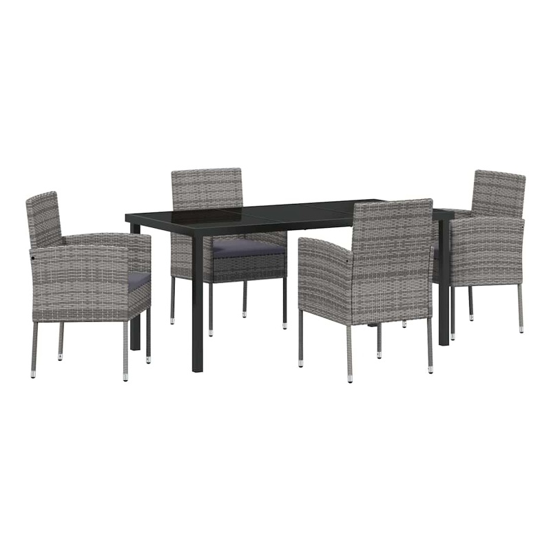 vidaXL Poly Rattan Dining Set with Cushions in Gray