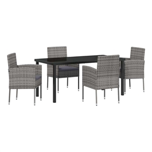 vidaXL Poly Rattan Dining Set with Cushions in Gray