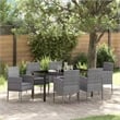 vidaXL Poly Rattan Dining Set with Cushions in Gray