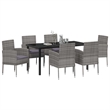vidaXL Poly Rattan Dining Set with Cushions in Gray