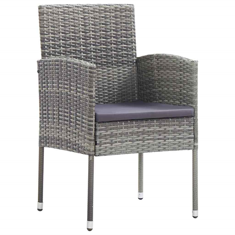 vidaXL Poly Rattan Dining Set with Cushions in Gray