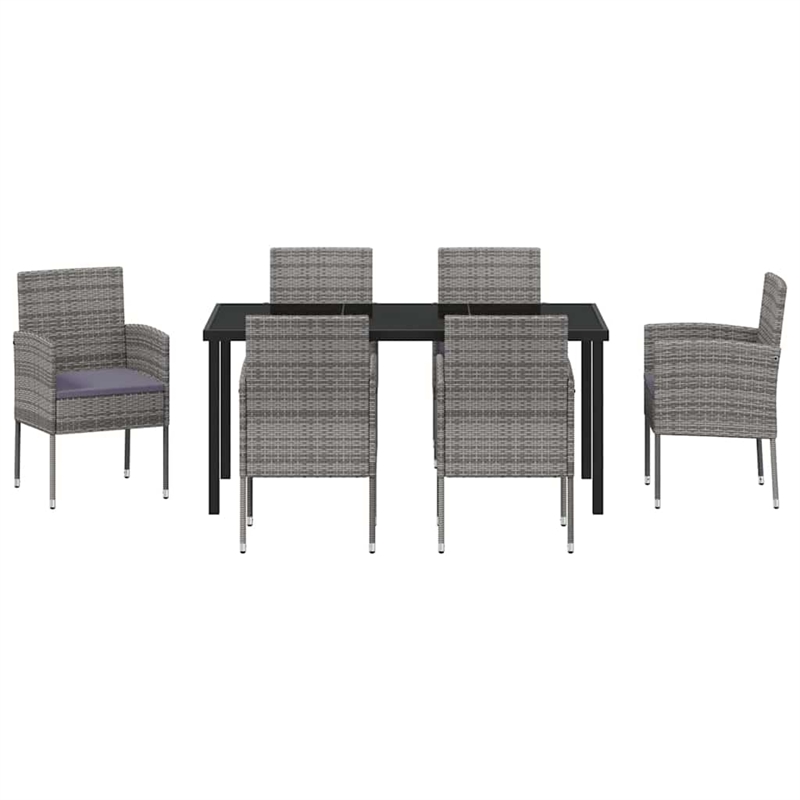 vidaXL Poly Rattan Dining Set with Cushions in Gray