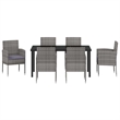 vidaXL Poly Rattan Dining Set with Cushions in Gray