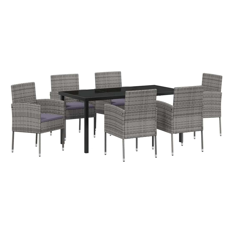 vidaXL Poly Rattan Dining Set with Cushions in Gray