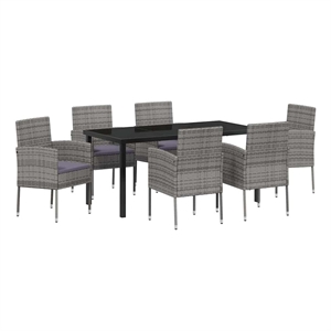 vidaXL Poly Rattan Dining Set with Cushions in Gray