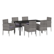 vidaXL Poly Rattan Dining Set with Cushions in Gray