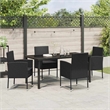 vidaXL Poly Rattan Dining Set with Cushions in Black