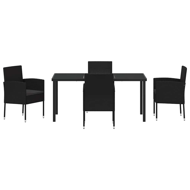 vidaXL Poly Rattan Dining Set with Cushions in Black
