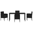 vidaXL Poly Rattan Dining Set with Cushions in Black