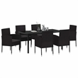 vidaXL Poly Rattan Dining Set with Cushions in Black