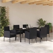 vidaXL Poly Rattan Dining Set with Cushions in Black
