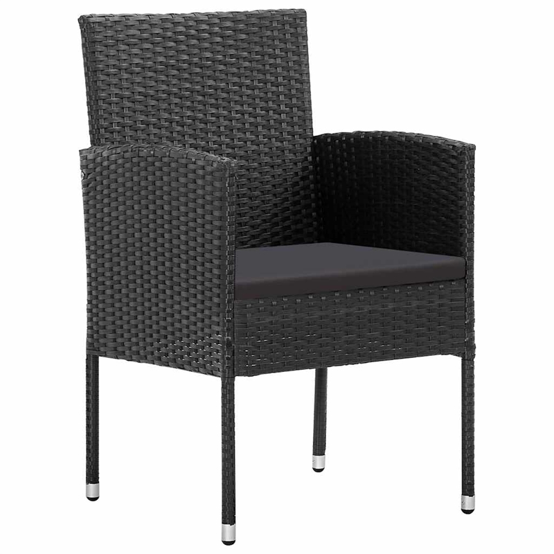 vidaXL Poly Rattan Dining Set with Cushions in Black