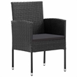 vidaXL Poly Rattan Dining Set with Cushions in Black