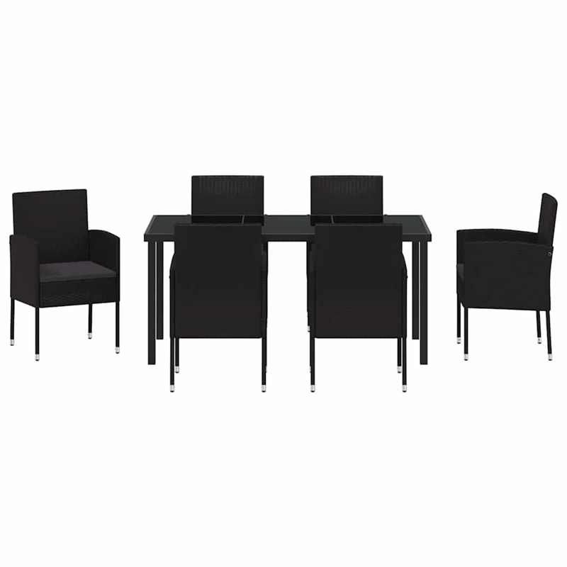 vidaXL Poly Rattan Dining Set with Cushions in Black
