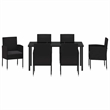 vidaXL Poly Rattan Dining Set with Cushions in Black