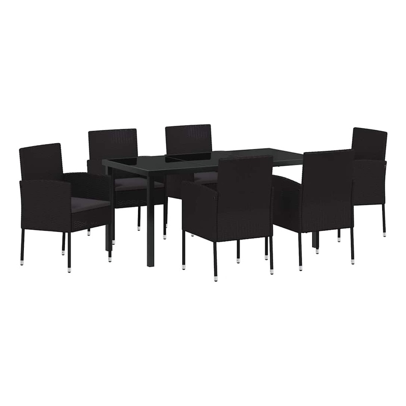 vidaXL Poly Rattan Dining Set with Cushions in Black