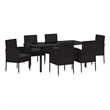 vidaXL Poly Rattan Dining Set with Cushions in Black