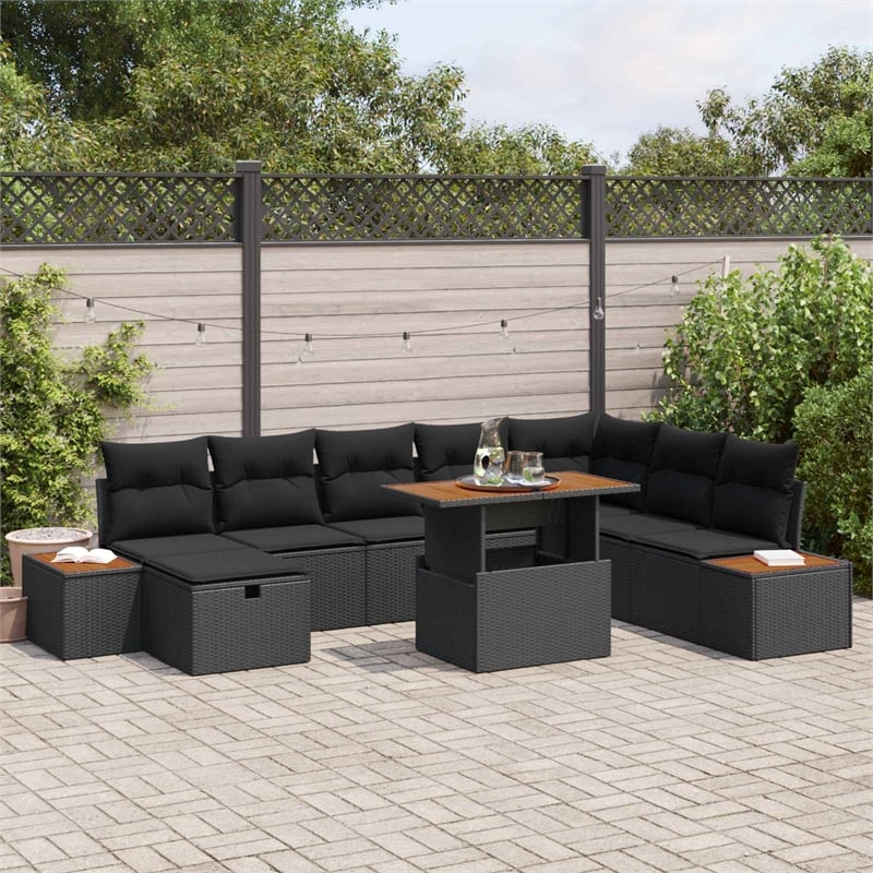 vidaXL Solid Acacia Wood Sofa Set with Cushions in Black