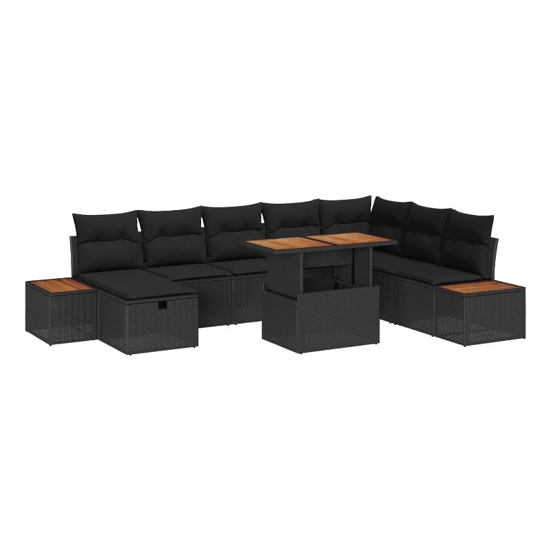 vidaXL Solid Acacia Wood Sofa Set with Cushions in Black