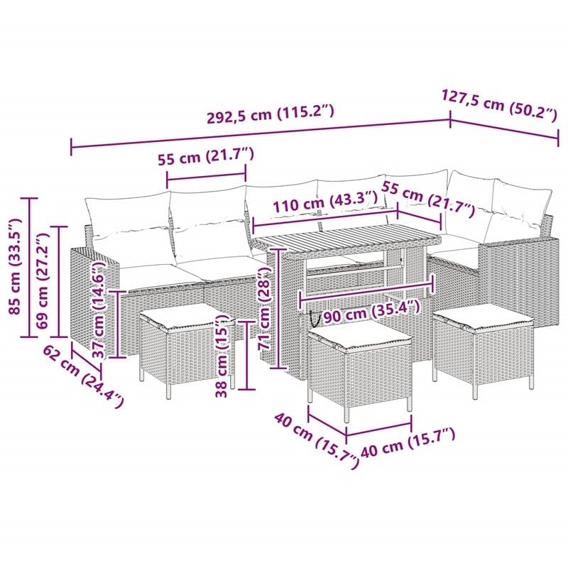 vidaXL Solid Acacia Wood Sofa Set in Black