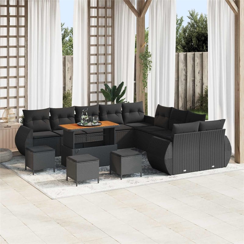 vidaXL Solid Acacia Wood Sofa Set in Black