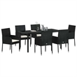 vidaXL Poly Rattan Dining Set with Cushions in Black