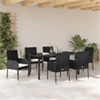 vidaXL Poly Rattan Dining Set with Cushions in Black