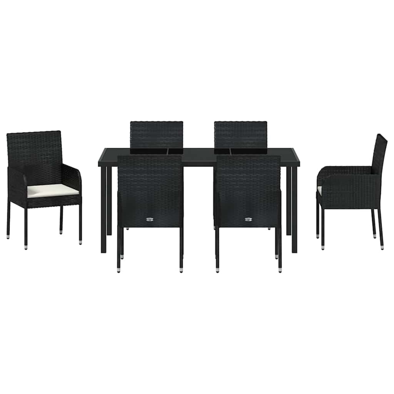 vidaXL Poly Rattan Dining Set with Cushions in Black