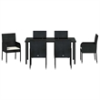 vidaXL Poly Rattan Dining Set with Cushions in Black