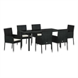 vidaXL Poly Rattan Dining Set with Cushions in Black