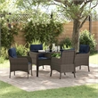 vidaXL Poly Rattan Dining Set with Cushions in Gray