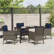 vidaXL Poly Rattan Dining Set with Cushions in Gray