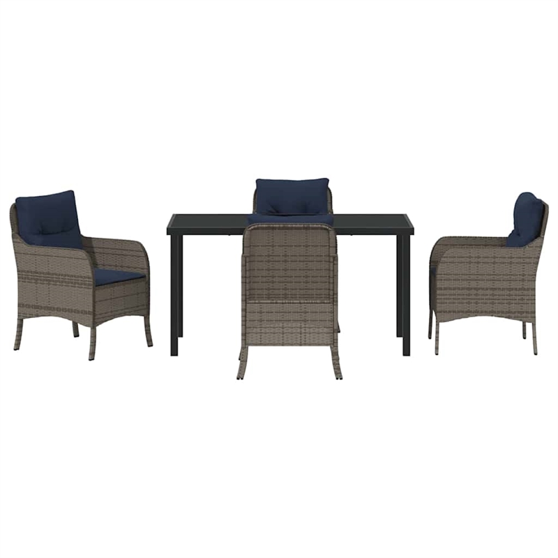 vidaXL Poly Rattan Dining Set with Cushions in Gray