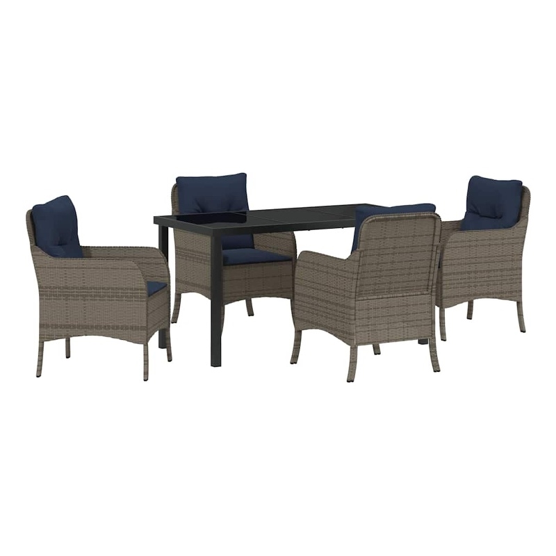 vidaXL Poly Rattan Dining Set with Cushions in Gray