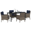 vidaXL Poly Rattan Dining Set with Cushions in Gray