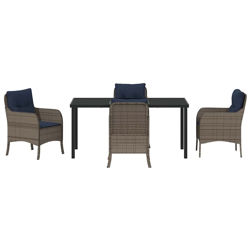 vidaXL Poly Rattan Dining Set with Cushions in Gray